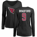 NFL Women's Nike Arizona Cardinals #9 Sam Bradford Black Name & Number Logo Long Sleeve T-Shirt