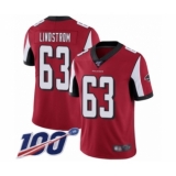 Men's Atlanta Falcons #63 Chris Lindstrom Red Team Color Vapor Untouchable Limited Player 100th Season Football Jersey