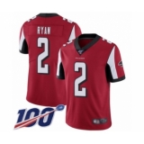 Men's Atlanta Falcons #2 Matt Ryan Red Team Color Vapor Untouchable Limited Player 100th Season Football Jersey