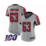 Women's Atlanta Falcons #63 Chris Lindstrom Limited Silver Inverted Legend 100th Season Football Jersey