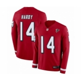 Men's Nike Atlanta Falcons #14 Justin Hardy Limited Red Therma Long Sleeve NFL Jersey