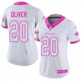 Women's Nike Atlanta Falcons #20 Isaiah Oliver Limited White/Pink Rush Fashion NFL Jersey