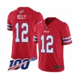 Men's Buffalo Bills #12 Jim Kelly Limited Red Rush Vapor Untouchable 100th Season Football Jersey