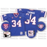 Mitchell And Ness Buffalo Bills #34 Thurman Thomas Royal Blue 35th Anniversary Patch Authentic Throwback NFL Jersey
