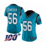 Women's Carolina Panthers #56 Jermaine Carter Limited Blue Rush Vapor Untouchable 100th Season Football Jersey