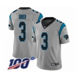Men's Carolina Panthers #3 Will Grier Silver Inverted Legend Limited 100th Season Football Jersey