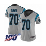 Women's Carolina Panthers #70 Trai Turner Silver Inverted Legend Limited 100th Season Football Jersey