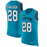 Men's Nike Carolina Panthers #28 Rashaan Gaulden Blue Rush Player Name & Number Tank Top NFL Jersey