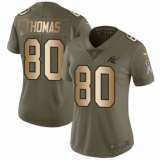 Women's Nike Carolina Panthers #80 Ian Thomas Limited Olive Gold 2017 Salute to Service NFL Jersey