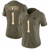 Women's Nike Carolina Panthers #1 Cam Newton Limited Olive/Gold 2017 Salute to Service NFL Jersey