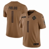 Men's Chicago Bears #1 Justin Fields Nike Brown 2023 Salute To Service Limited Jersey