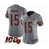 Women's Chicago Bears #15 Eddy Pineiro Limited Silver Inverted Legend 100th Season Football Jersey