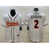 Men's Cincinnati Bengals #2 Evan McPherson White With Patch Cool Base Stitched Baseball Jersey