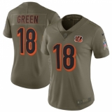 Women's Nike Cincinnati Bengals #18 A.J. Green Limited Olive 2017 Salute to Service NFL Jersey