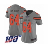 Women's Cleveland Browns #64 JC Tretter Limited Gray Inverted Legend 100th Season Football Jersey