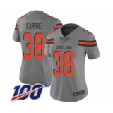 Women's Cleveland Browns #38 T. J. Carrie Limited Gray Inverted Legend 100th Season Football Jersey