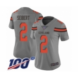 Women's Cleveland Browns #2 Austin Seibert Limited Gray Inverted Legend 100th Season Football Jersey