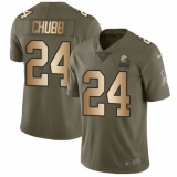 Men's Nike Cleveland Browns #24 Nick Chubb Limited Olive Gold 2017 Salute to Service NFL Jersey