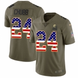 Men's Nike Cleveland Browns #24 Nick Chubb Limited Olive USA Flag 2017 Salute to Service NFL Jersey