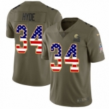 Youth Nike Cleveland Browns #34 Carlos Hyde Limited Olive/USA Flag 2017 Salute to Service NFL Jersey