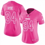 Women's Nike Cleveland Browns #34 Carlos Hyde Limited Pink Rush Fashion NFL Jersey