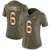 Women's Nike Cleveland Browns #6 Baker Mayfield Limited Olive Gold 2017 Salute to Service NFL Jersey