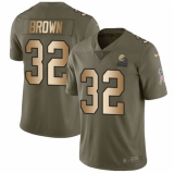 Men's Nike Cleveland Browns #32 Jim Brown Limited Olive/Gold 2017 Salute to Service NFL Jersey