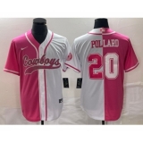 Men's Nike Dallas Cowboys #20 Tony Pollard Pink White Split Cool Base Stitched Baseball Jersey