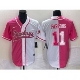 Men's Nike Dallas Cowboys #11 Micah Parsons Pink White Two Tone Cool Base Stitched Baseball Jersey