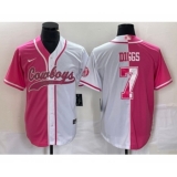Men's Nike Dallas Cowboys #7 Trevon Diggs Pink White Two Tone Cool Base Stitched Baseball Jersey