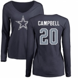 NFL Women's Nike Dallas Cowboys #20 Ibraheim Campbell Navy Blue Name & Number Logo Slim Fit Long Sleeve T-Shirt