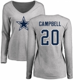 NFL Women's Nike Dallas Cowboys #20 Ibraheim Campbell Ash Name & Number Logo Slim Fit Long Sleeve T-Shirt