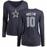 NFL Women's Nike Dallas Cowboys #10 Tavon Austin Navy Blue Name & Number Logo Slim Fit Long Sleeve T-Shirt