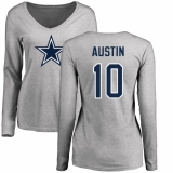 NFL Women's Nike Dallas Cowboys #10 Tavon Austin Ash Name & Number Logo Slim Fit Long Sleeve T-Shirt