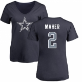 NFL Women's Nike Dallas Cowboys #2 Brett Maher Navy Blue Name & Number Logo Slim Fit T-Shirt