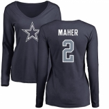 NFL Women's Nike Dallas Cowboys #2 Brett Maher Navy Blue Name & Number Logo Slim Fit Long Sleeve T-Shirt