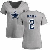 NFL Women's Nike Dallas Cowboys #2 Brett Maher Ash Name & Number Logo Slim Fit T-Shirt