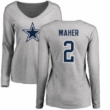 NFL Women's Nike Dallas Cowboys #2 Brett Maher Ash Name & Number Logo Slim Fit Long Sleeve T-Shirt