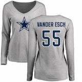 NFL Women's Nike Dallas Cowboys #55 Leighton Vander Esch Ash Name & Number Logo Slim Fit Long Sleeve T-Shirt
