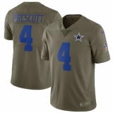 Youth Nike Dallas Cowboys #4 Dak Prescott Limited Olive 2017 Salute to Service NFL Jersey