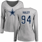 NFL Women's Nike Dallas Cowboys #94 Charles Haley Ash Name & Number Logo Slim Fit Long Sleeve T-Shirt