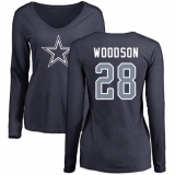 NFL Women's Nike Dallas Cowboys #28 Darren Woodson Navy Blue Name & Number Logo Slim Fit Long Sleeve T-Shirt