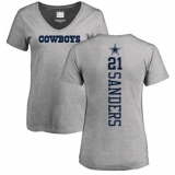 NFL Women's Nike Dallas Cowboys #21 Deion Sanders Ash Backer V-Neck T-Shirt