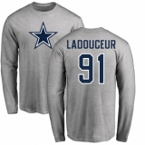 NFL Nike Dallas Cowboys #91 L. P. Ladouceur Ash Name & Number Logo Long Sleeve T-Shirt