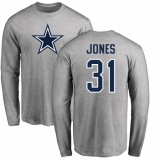NFL Nike Dallas Cowboys #31 Byron Jones Ash Name & Number Logo Long Sleeve T-Shirt