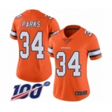 Women's Denver Broncos #34 Will Parks Limited Orange Rush Vapor Untouchable 100th Season Football Jersey