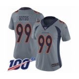 Women's Denver Broncos #99 Adam Gotsis Limited Silver Inverted Legend 100th Season Football Jersey