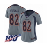 Women's Denver Broncos #82 Jeff Heuerman Limited Silver Inverted Legend 100th Season Football Jersey