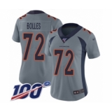 Women's Denver Broncos #72 Garett Bolles Limited Silver Inverted Legend 100th Season Football Jersey