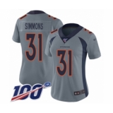 Women's Denver Broncos #31 Justin Simmons Limited Silver Inverted Legend 100th Season Football Jersey